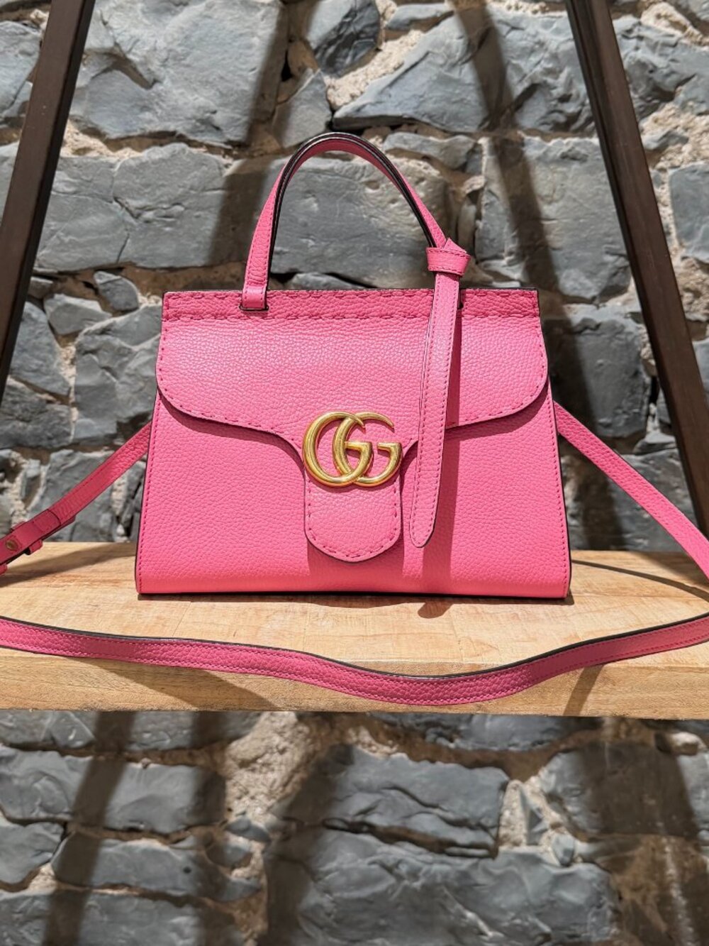 Gucci Tropical Pink Leather Mini Marmont Top Handle 2-way Bag